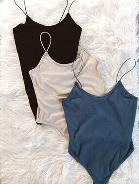 3 Ribbed Stretch Essential Basic Layering Mangopop Bodysuits XL Black Cream Blue